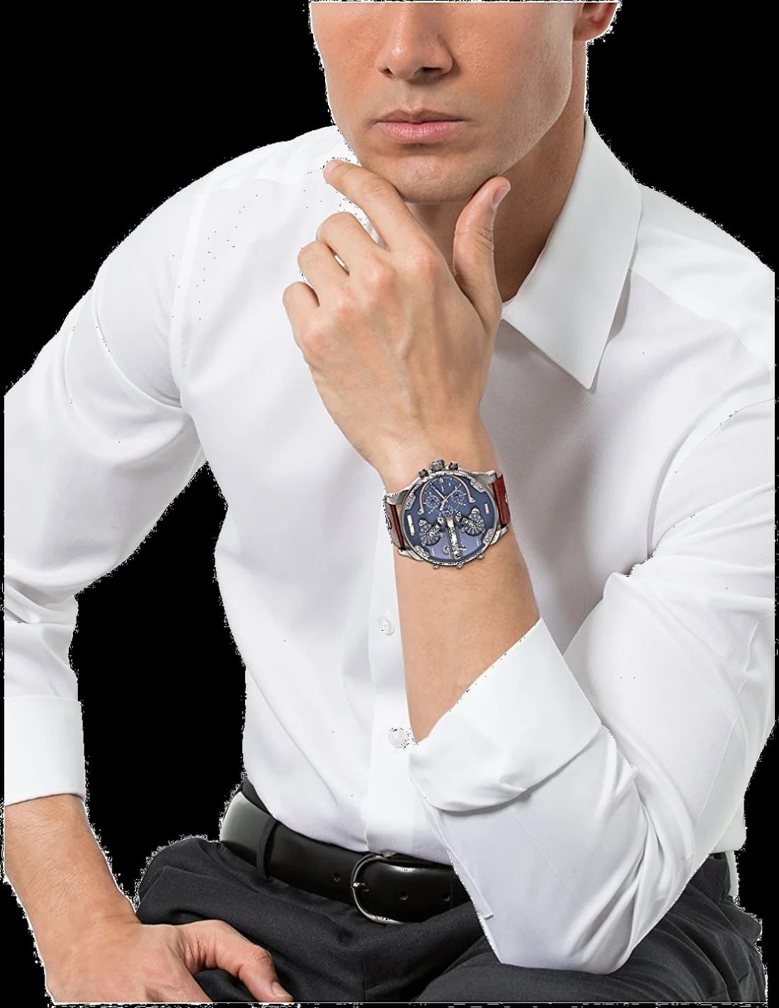 Montre Diesel Mr Daddy 2.0 DZ7314 pour Homme - Cadran Bleu Multifonctions, Bracelet Cuir Marron vue 4