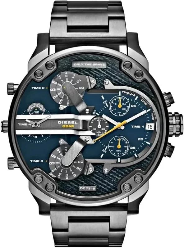 Montre Homme Diesel Mr Daddy 2.0 DZ7331, Cadran Bleu Denim, Boîtier Noir Acier