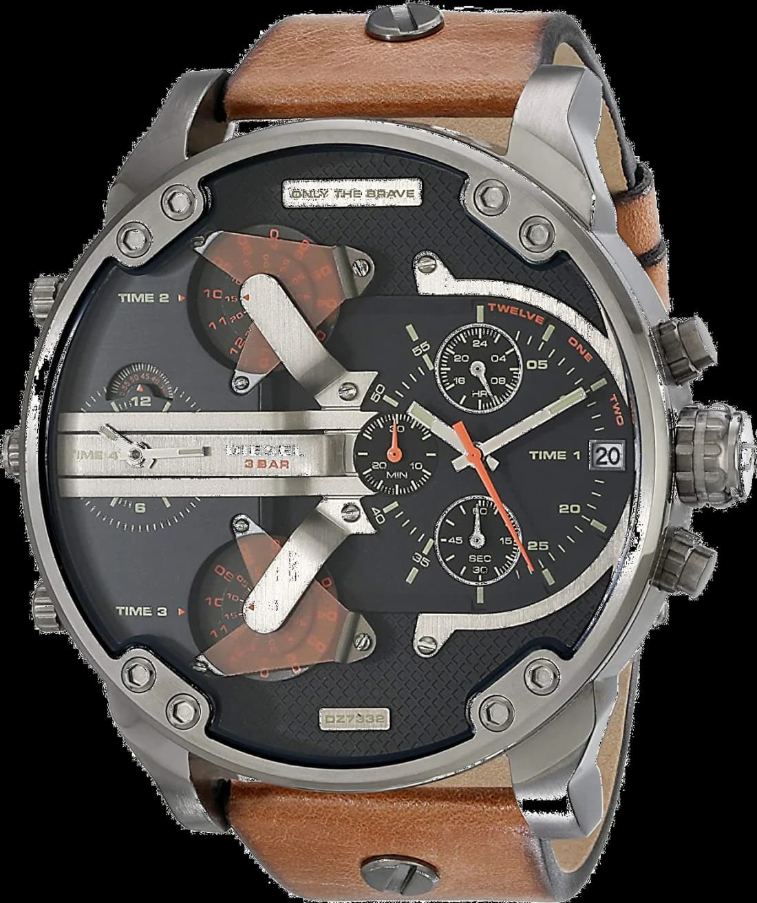 Montre Diesel Mr Daddy 2.0 DZ7332 pour Homme - Boîtier Acier Anthracite, Cadran Noir, Bracelet Cuir