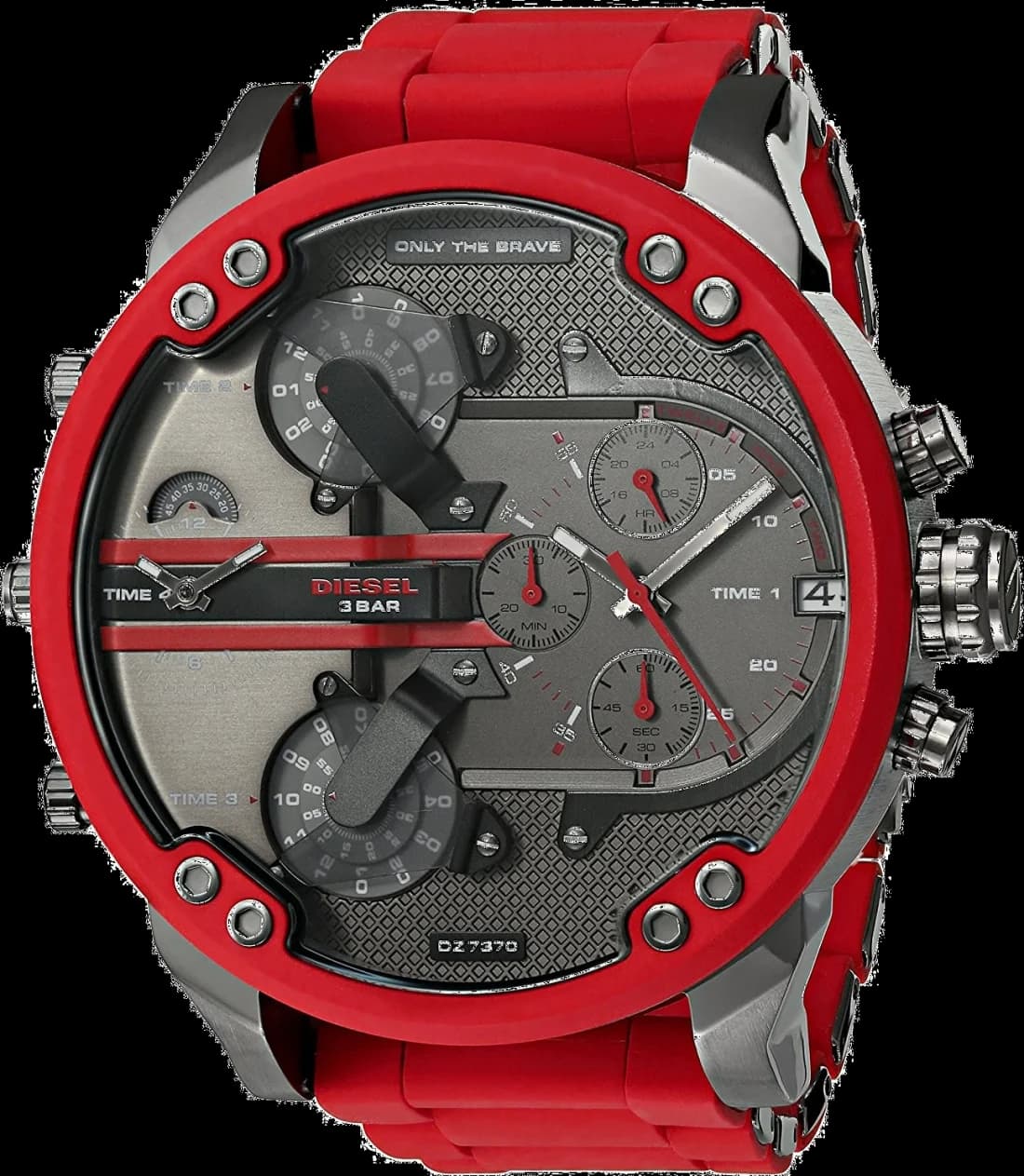 Montre Diesel Mr Daddy 2.0 DZ7370 pour Homme, Boîtier Acier Noir 57mm, bracelet en acier Rouge