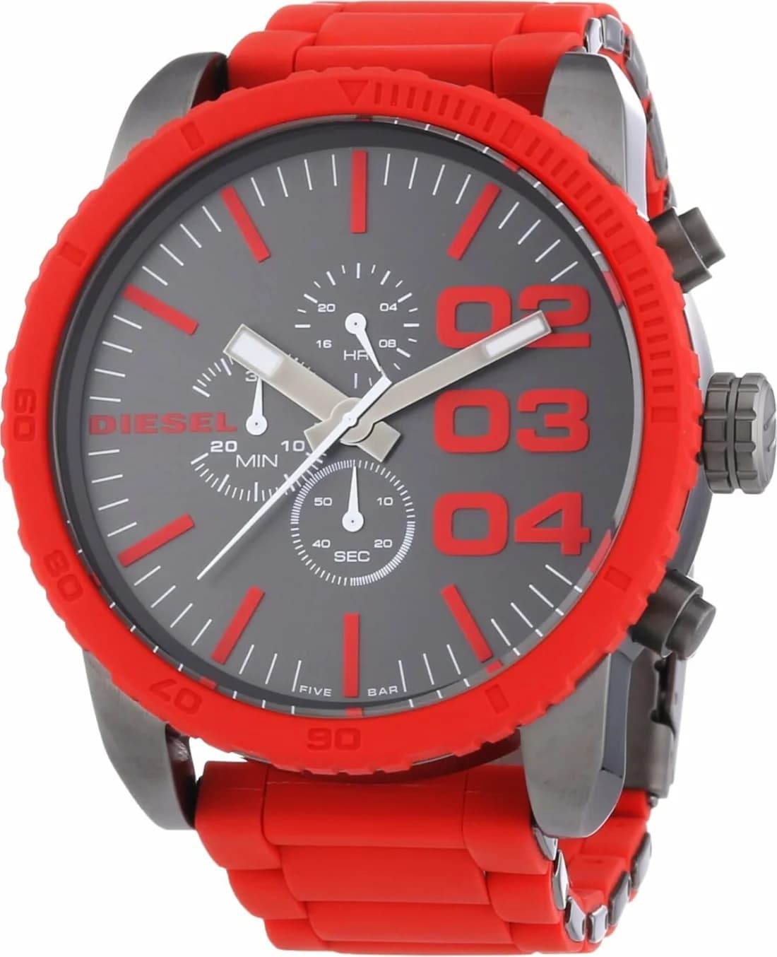 Attache bracelet Diesel DZ7372 en acier inoxydable brossé avec fermoir déployant gravé logo Diesel
