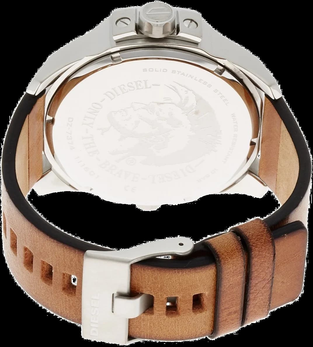 Montre Diesel Uber Chief DZ7374 pour Homme - Cadran Blanc, Boîtier Noir, Bracelet Cuir Marron vue 2