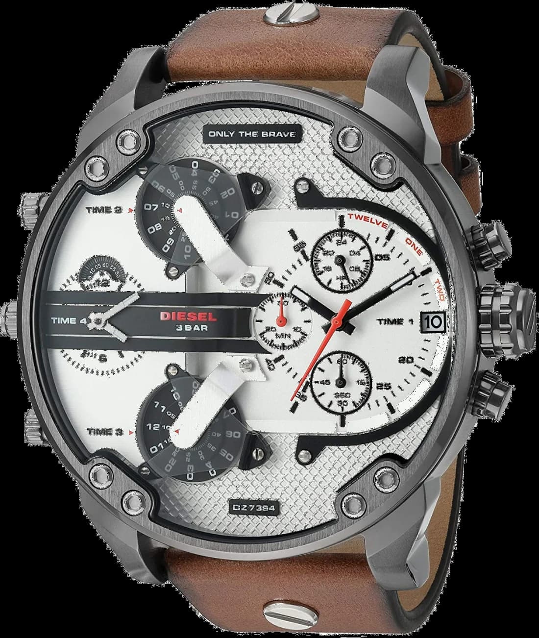Garde-temps Diesel DZ7394 avec cadran noir multi-échelles et trotteur rouge sur fond squelette