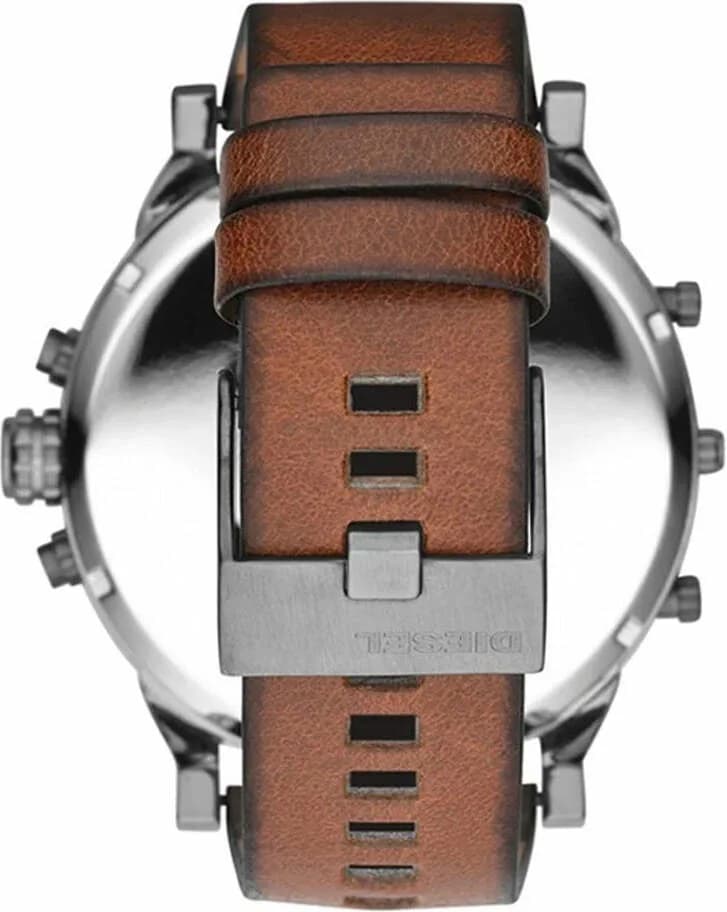 Attache bracelet Diesel DZ7394 en cuir noir cousu avec boucle ardillon et surpiqûres contrastées