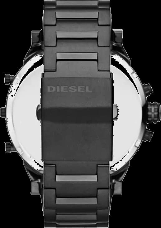 Lunette boîtier Diesel DZ7395 en acier noir brossé, lunette crantée cuivrée et verre minéral, profil épais