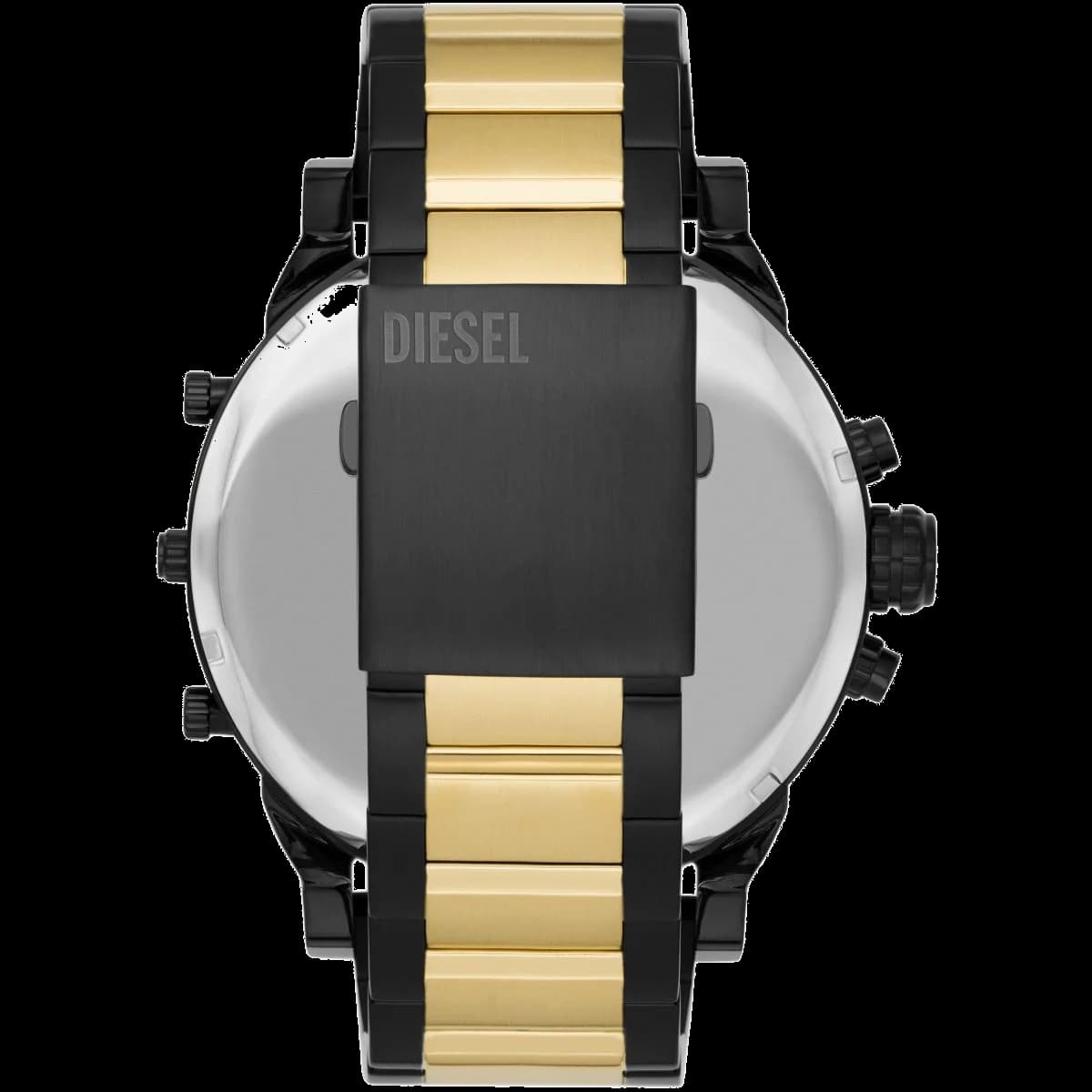 Attache bracelet Diesel DZ7465 en acier inoxydable noir avec fermoir déployant et maillons larges pour un ajustement robuste