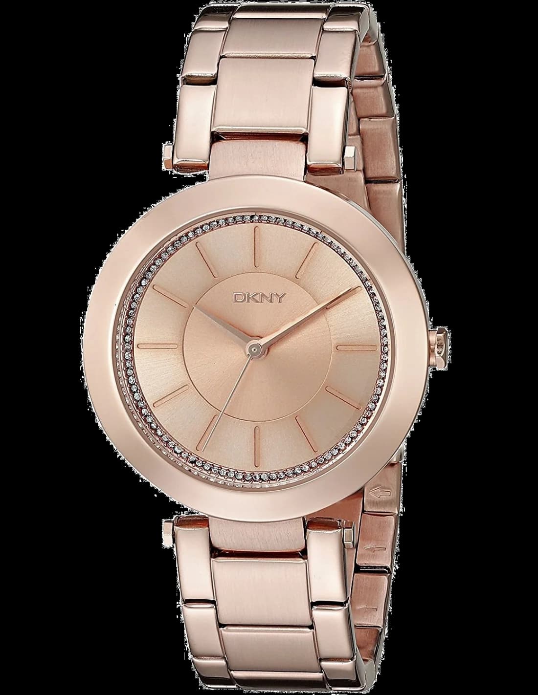 Visage cadran DKNY NY2287 avec index bâtons dorés et aiguilles dauphine sans complication