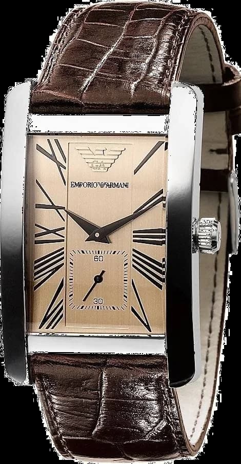 Montre Homme Emporio Armani AR0154 - Boîtier Rectangulaire Acier, Cadran et Bracelet Cuir Marron