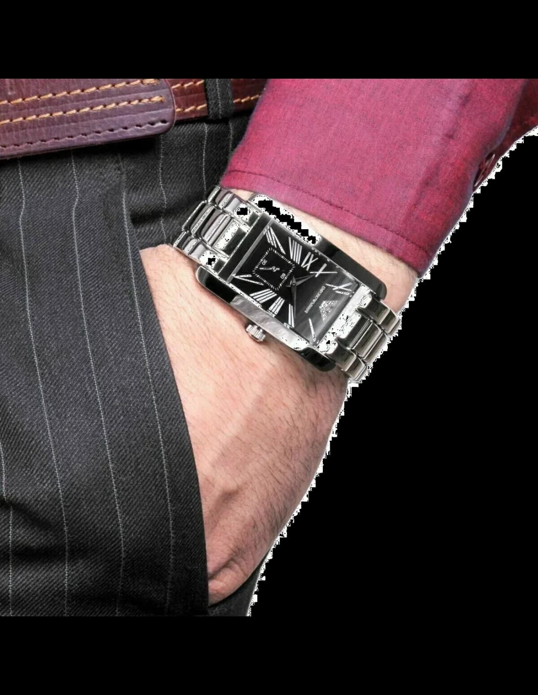 Montre Homme Emporio Armani AR0156 Rectangulaire Acier Inox Cadran Noir vue 2