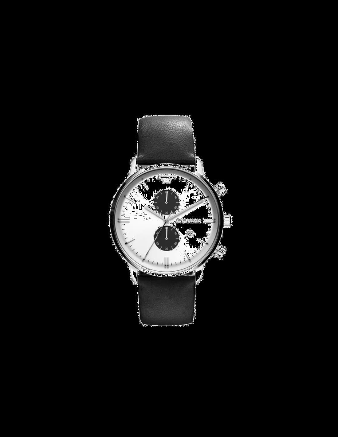 Montre Homme Emporio Armani AR0385 Chronographe New Retro - Boîtier Acier, Cadran Blanc, Bracelet Cuir Noir