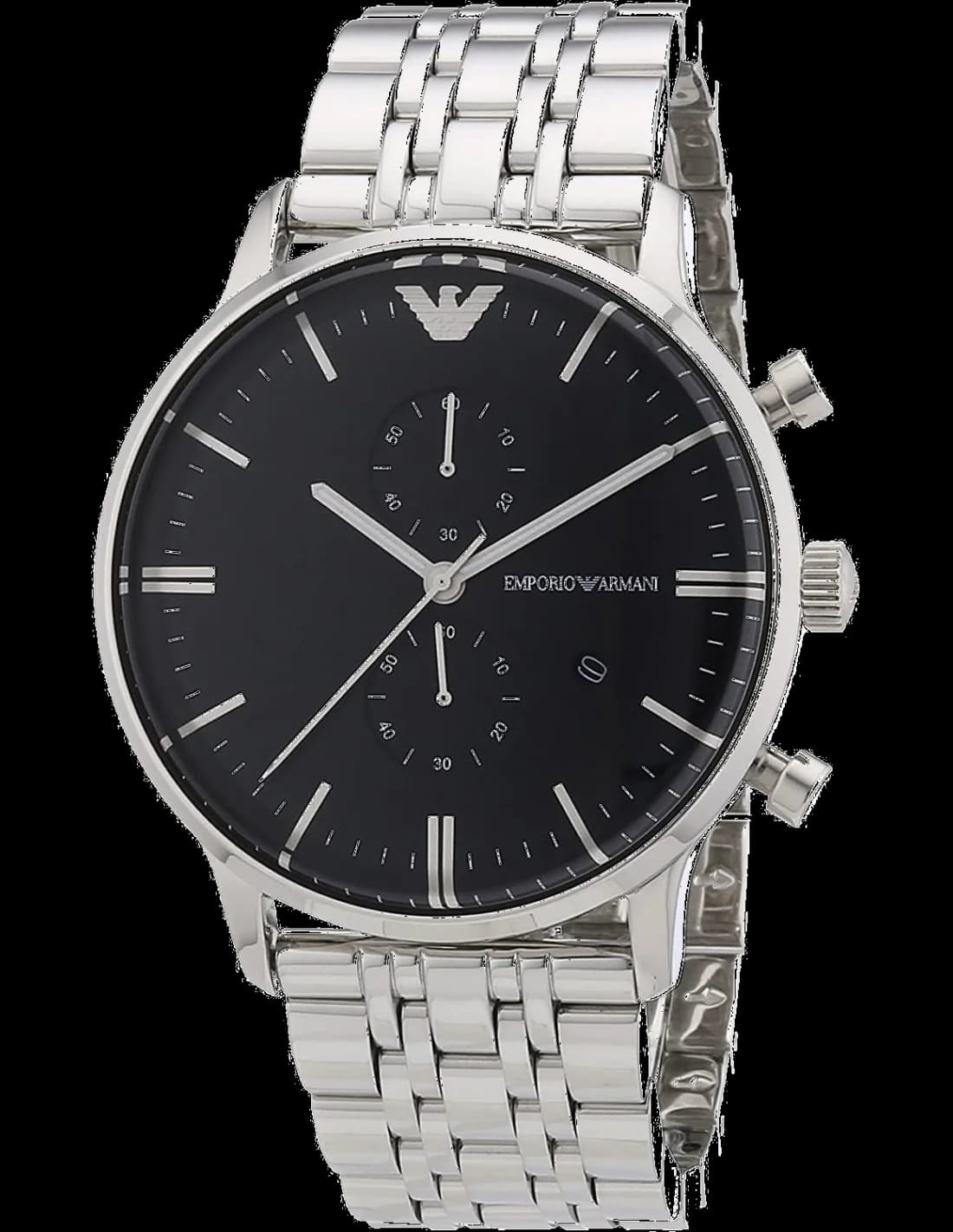 Montre Homme Emporio Armani AR0389 Chronographe Acier Brossé Cadran Noir