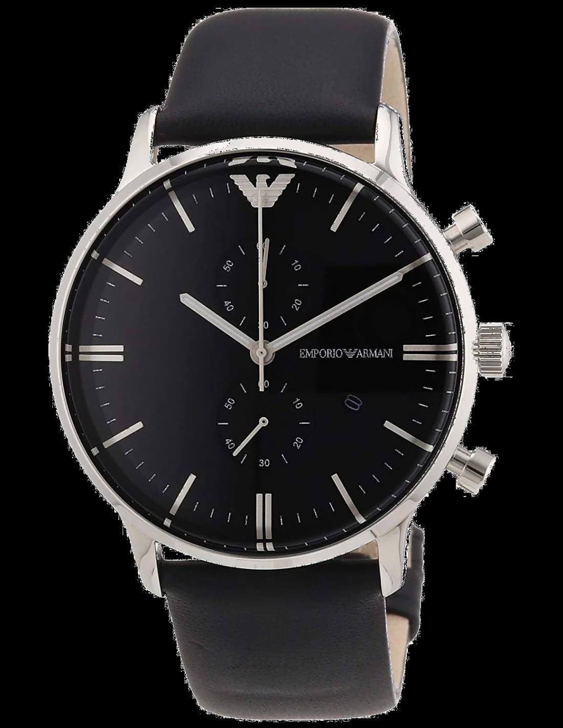 Montre Homme Emporio Armani AR0397 Chronographe Cadran Noir Acier Cuir