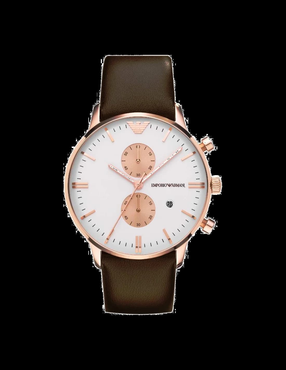 Montre Homme Emporio Armani AR0398 Boîtier Or Rose Cadran Blanc Bracelet Cuir