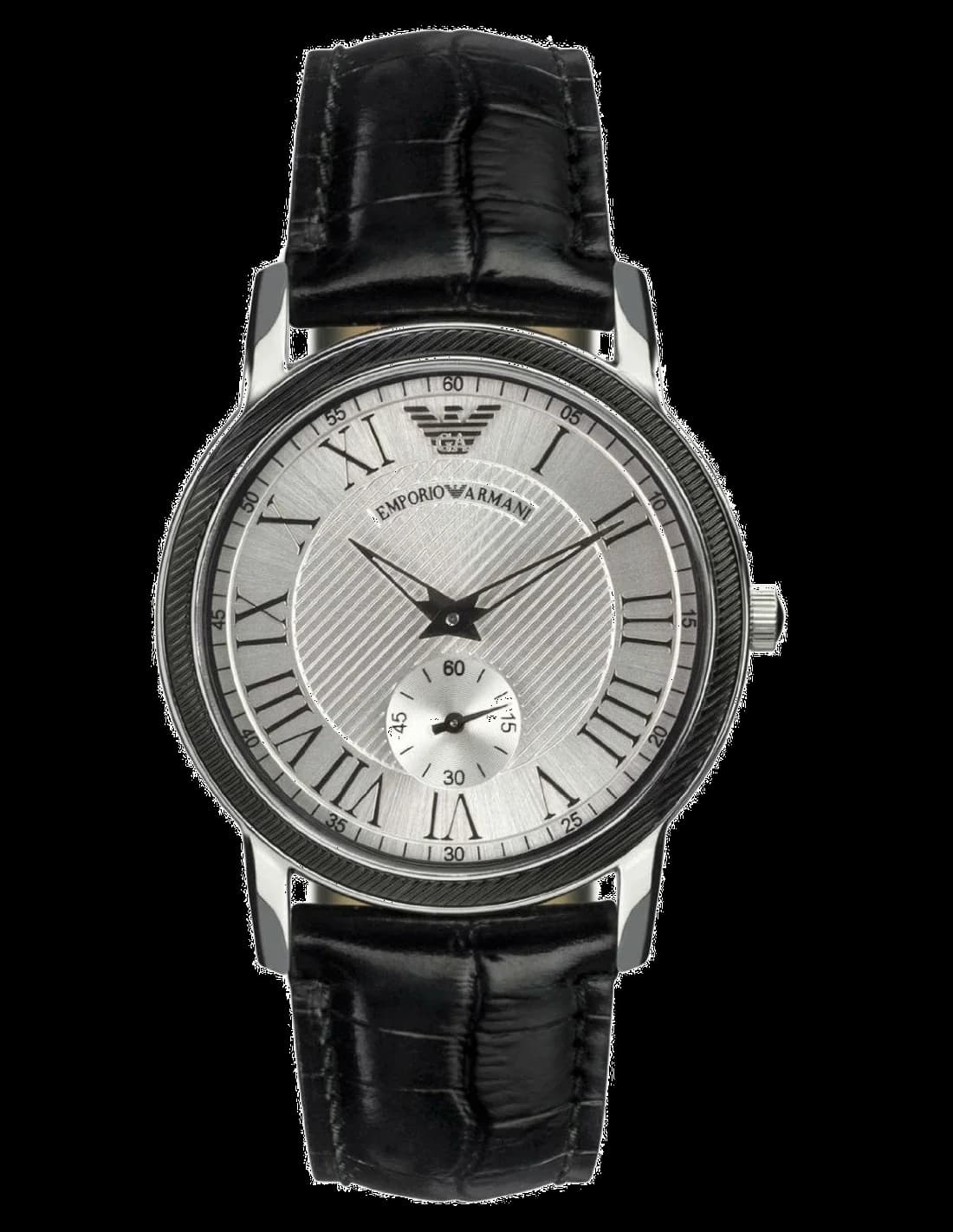Montre Femme Emporio Armani AR0467 Cadran Argent Boîtier Bicolore Bracelet Cuir Noir