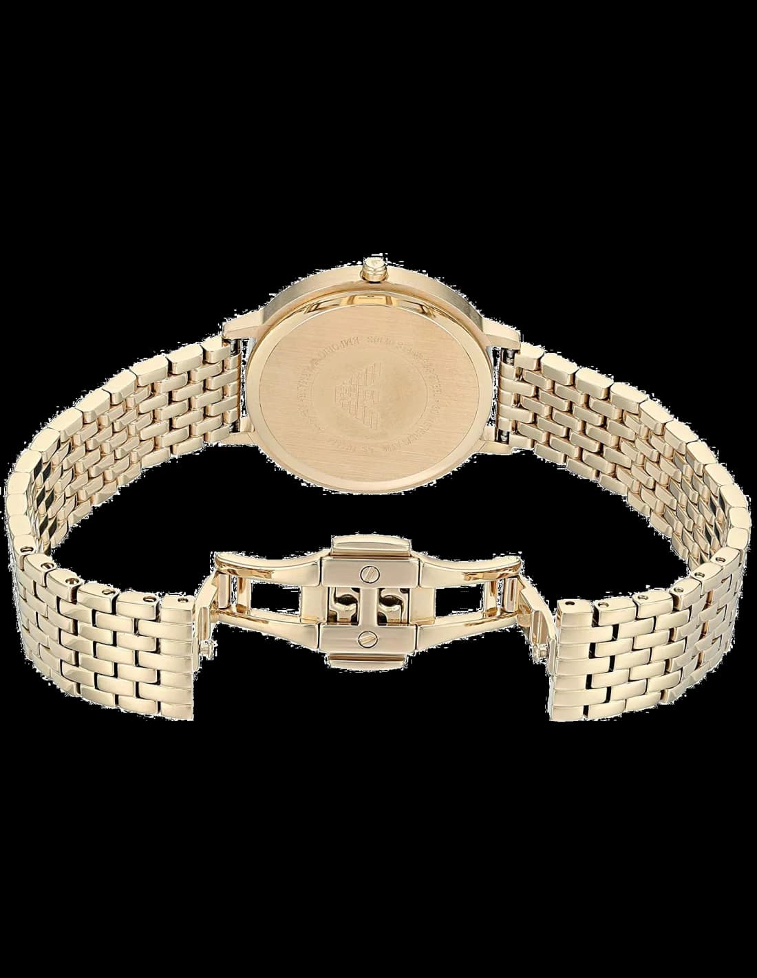 Lunette boîtier Emporio Armani AR11007 rond en acier doré poli miroir avec lunette lisse fine et verre minéral résistant aux rayures