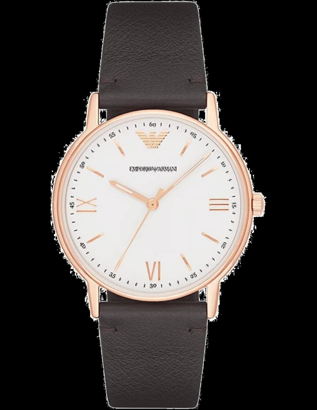 Montre Homme Emporio Armani AR11011 Kappa - Cadran Blanc, Boîtier Or Rose, Bracelet Cuir Marron