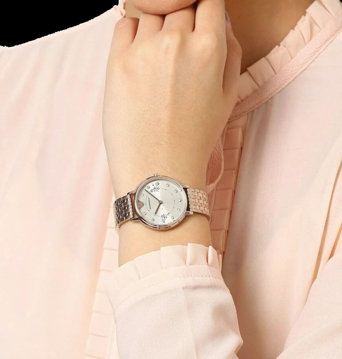Attache bracelet Emporio Armani AR11062 en acier plaqué or rose à maillons joncs et fermoir déployant simple