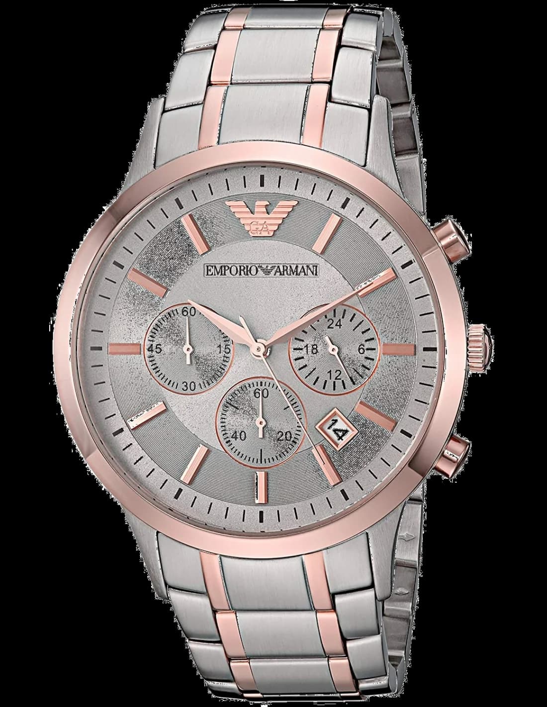 Montre Homme Emporio Armani Renato AR11077 - Cadran Argent, Bracelet Acier Bi-ton Or et Gris