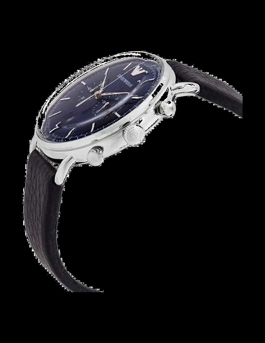 Attache bracelet Emporio Armani AR11105 en cuir noir cousu, boucle ardillon signée, texture grainée pour confort durable