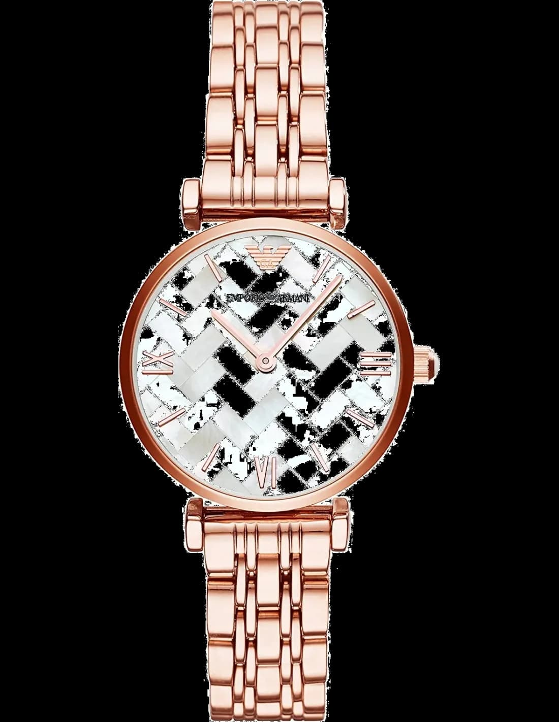 Montre Femme Emporio Armani Gianni T-Bar AR11110, Boîtier Or Rose Acier & Bracelet Acier Noir