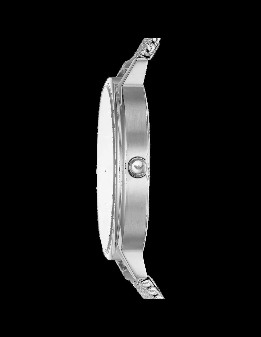 Visage cadran Emporio Armani AR11128 dévoile index appliqués polis et aiguilles dauphine laqué, date à 3h