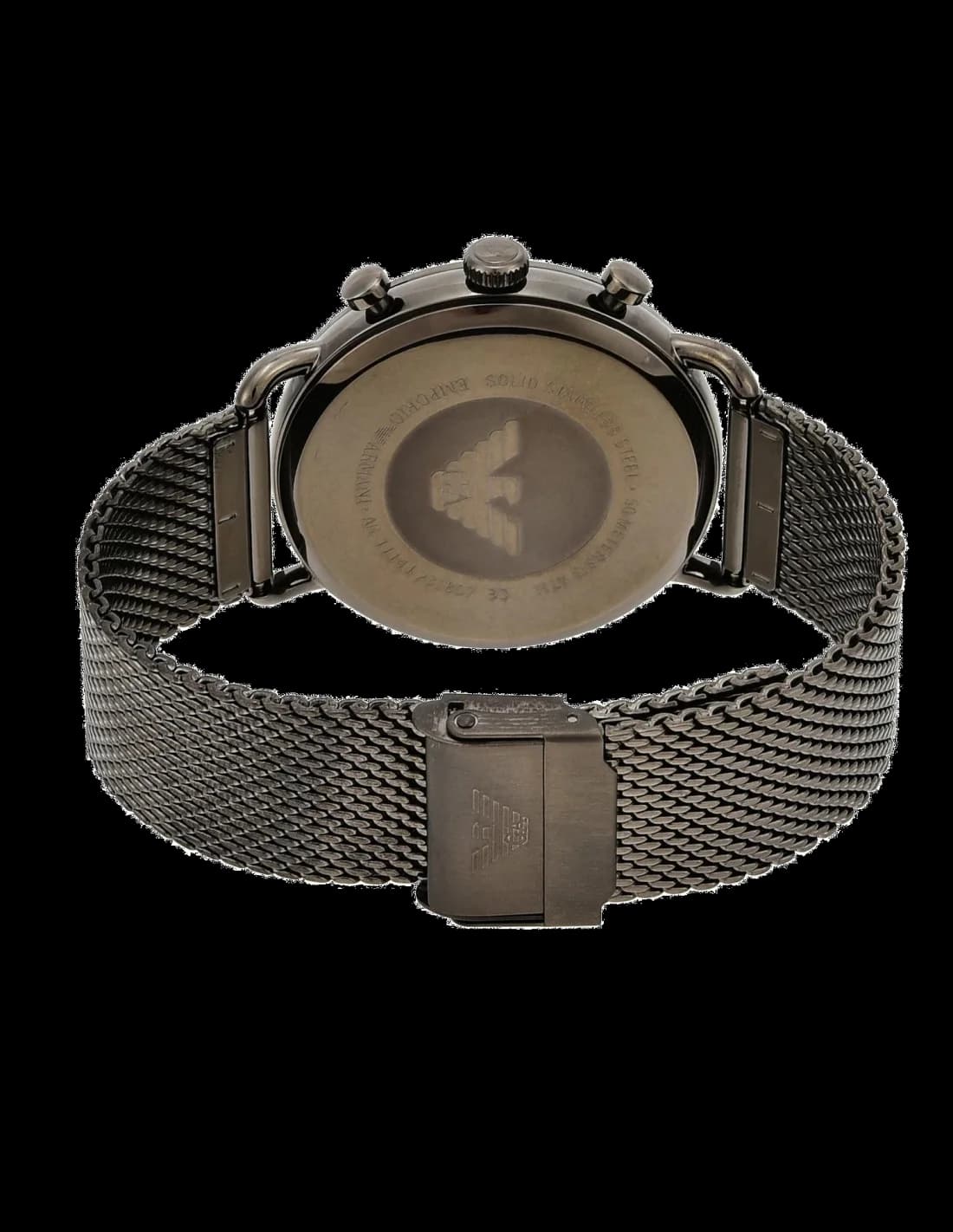 Visage cadran Emporio Armani AR11141 dévoilant compteurs subsecondes, 30 minutes et date à 4h30, aiguilles luminescentes