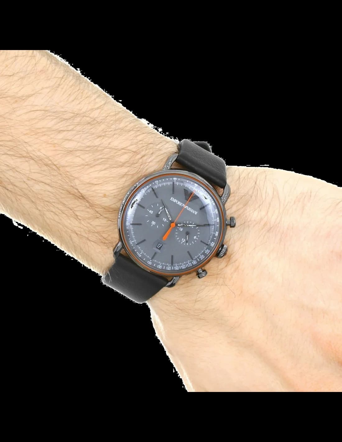 Attache bracelet Emporio Armani AR11168 en cuir gris cousu, boucle ardillon en acier inoxydable gravée du logo Armani