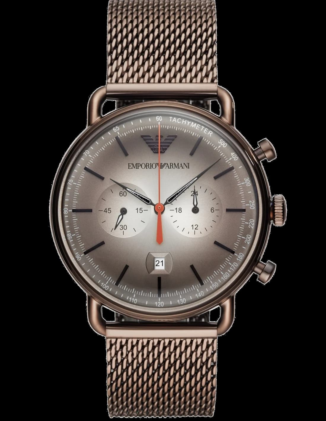 Montre Homme Emporio Armani AR11169 Chronographe Cadran Gris Bracelet Maille Milanaise Marron