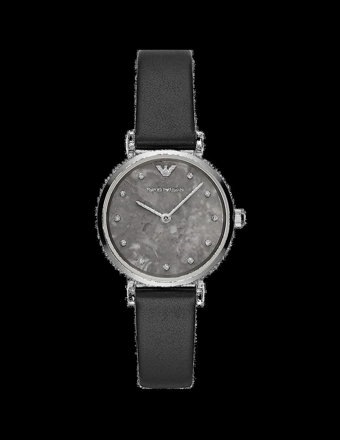 Montre Femme Emporio Armani AR11171 Cadran Gris Cristaux Swarovski Bracelet Cuir Noir