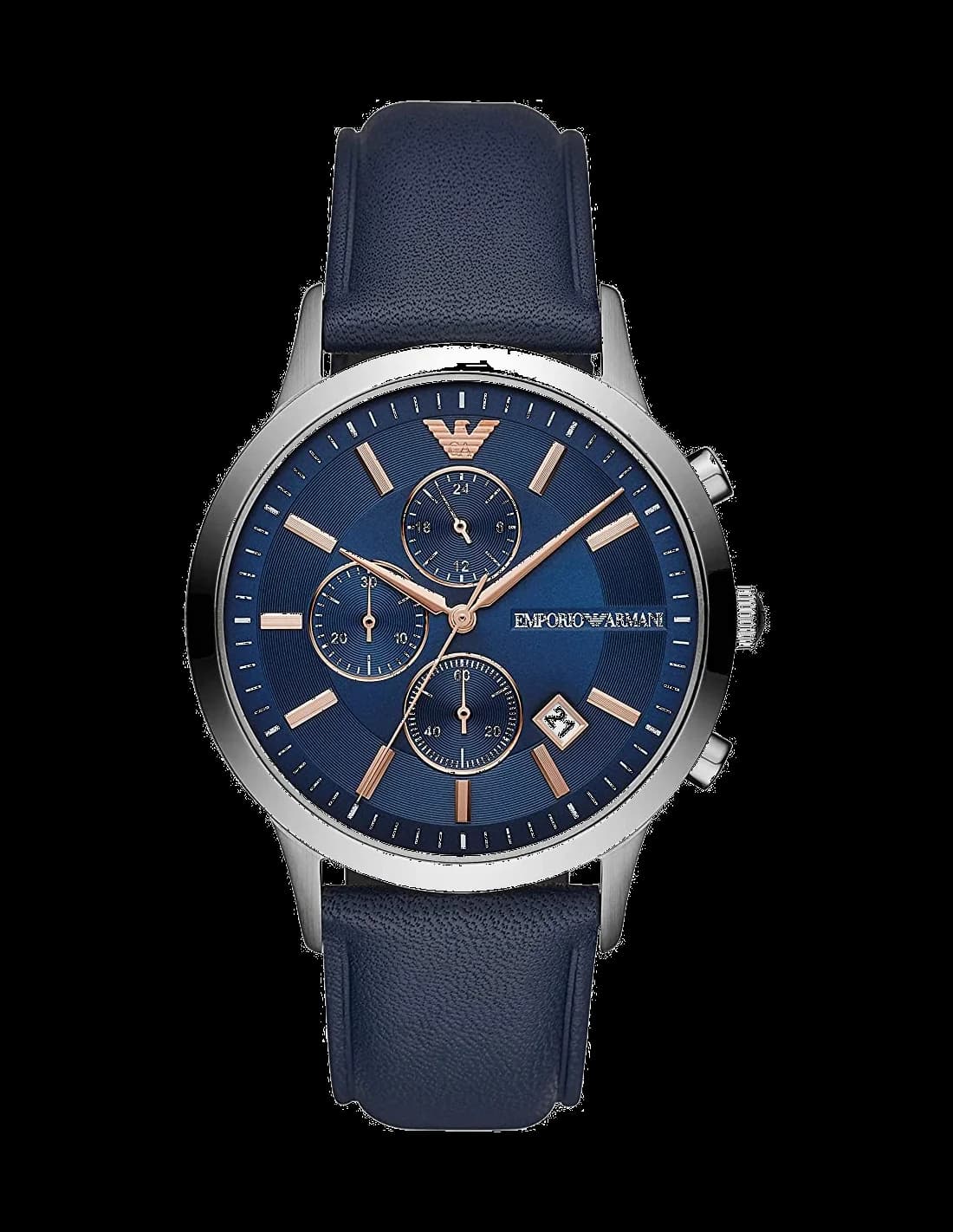 Montre Homme Emporio Armani AR11216 Chronographe Cadran Bleu Bracelet Cuir Bleu
