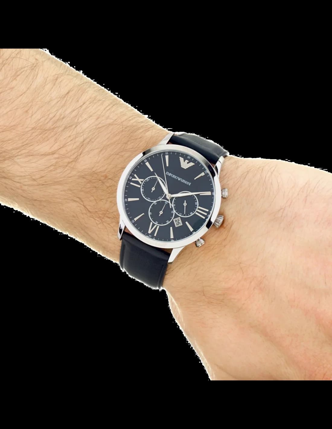 Lunette boîtier Emporio Armani AR11226 en acier inoxydable poli-brossé de 44 mm, lunette fixe lisse et glace minérale bombée