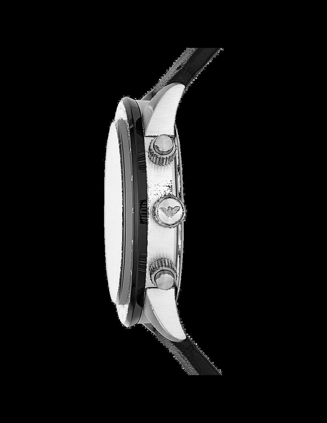 Visage cadran Emporio Armani AR11243 avec index bâtons appliqués, aiguilles trèfle et guichet date à 4h30, échelle tachymétrique périphérique