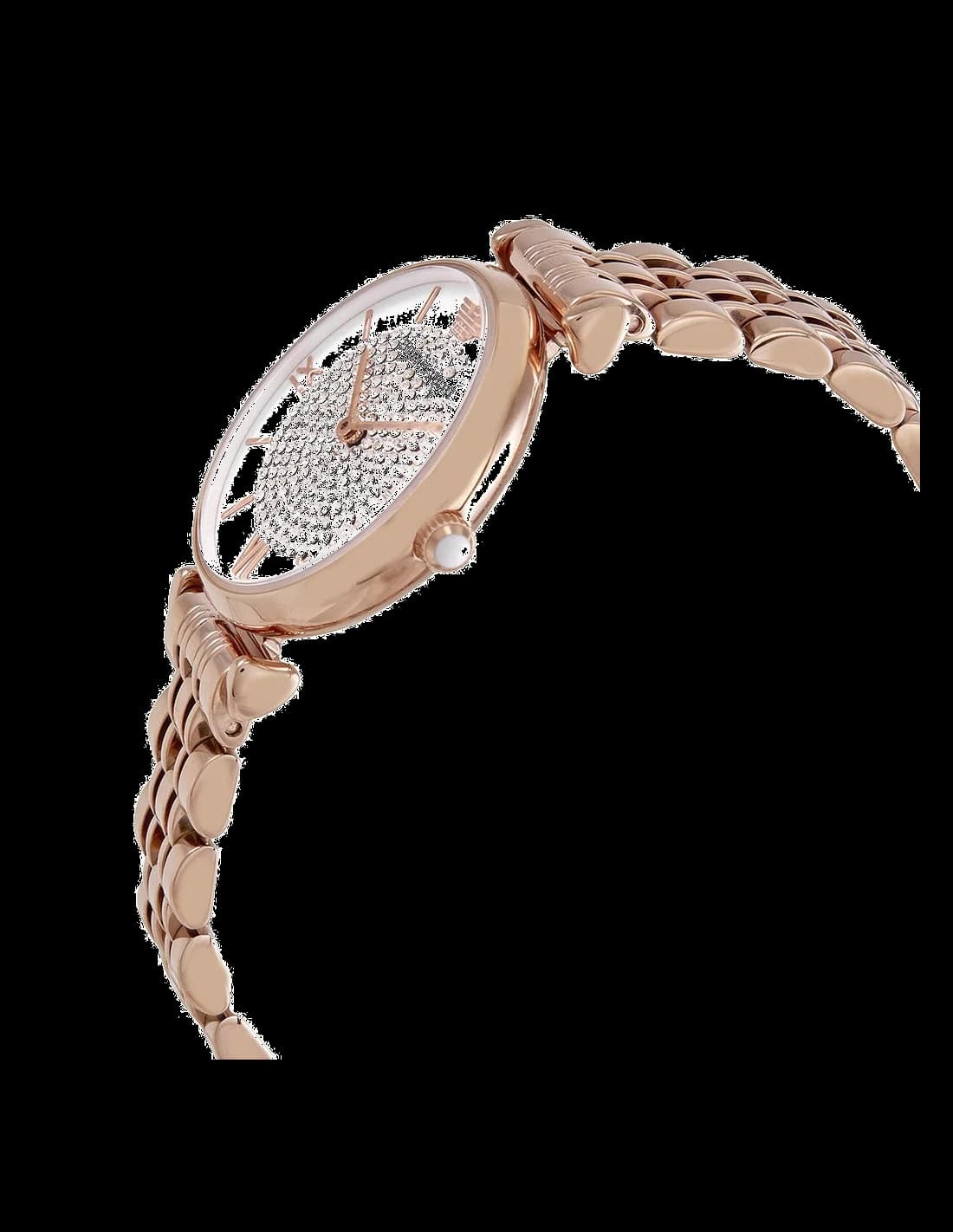 Lunette boîtier Emporio Armani AR11244 ronde en acier doré rose 38mm avec lunette lisse polie et fond plein vissé
