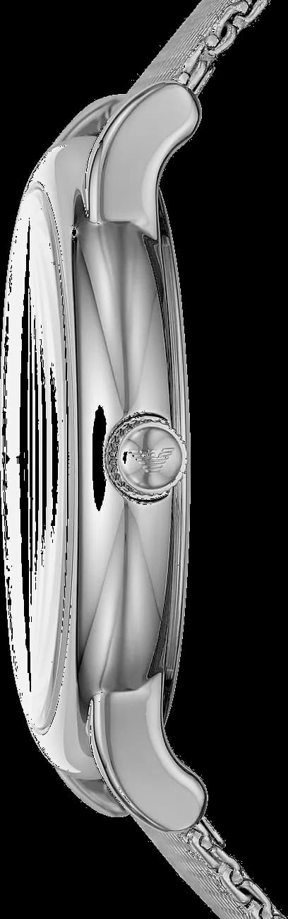 Visage cadran Emporio Armani AR11272 dévoile index appliqués, aiguilles facettées et guichet date à 3h