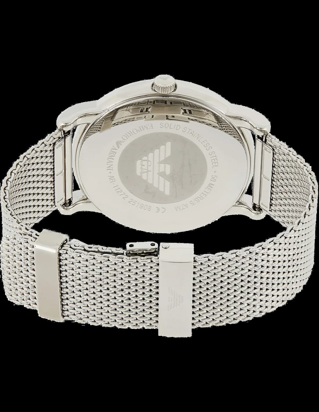 Attache bracelet Emporio Armani AR11272 en acier inoxydable avec fermoir déployant double sécurité et mailles milanaises