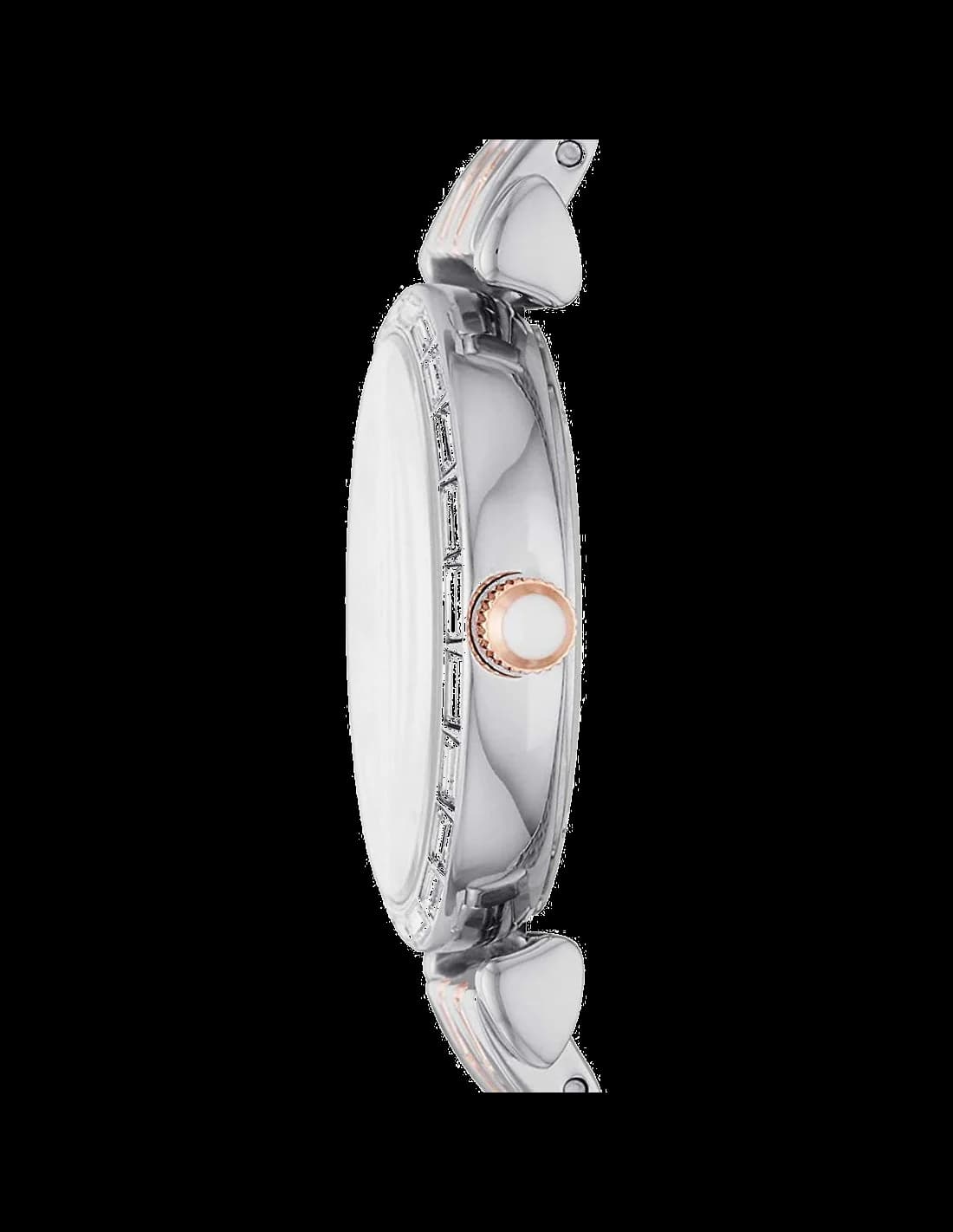 Visage cadran Emporio Armani AR11290 révèle des index appliques polis et aiguilles dauphine, compliquant date à 3h sur fond gris soleillé