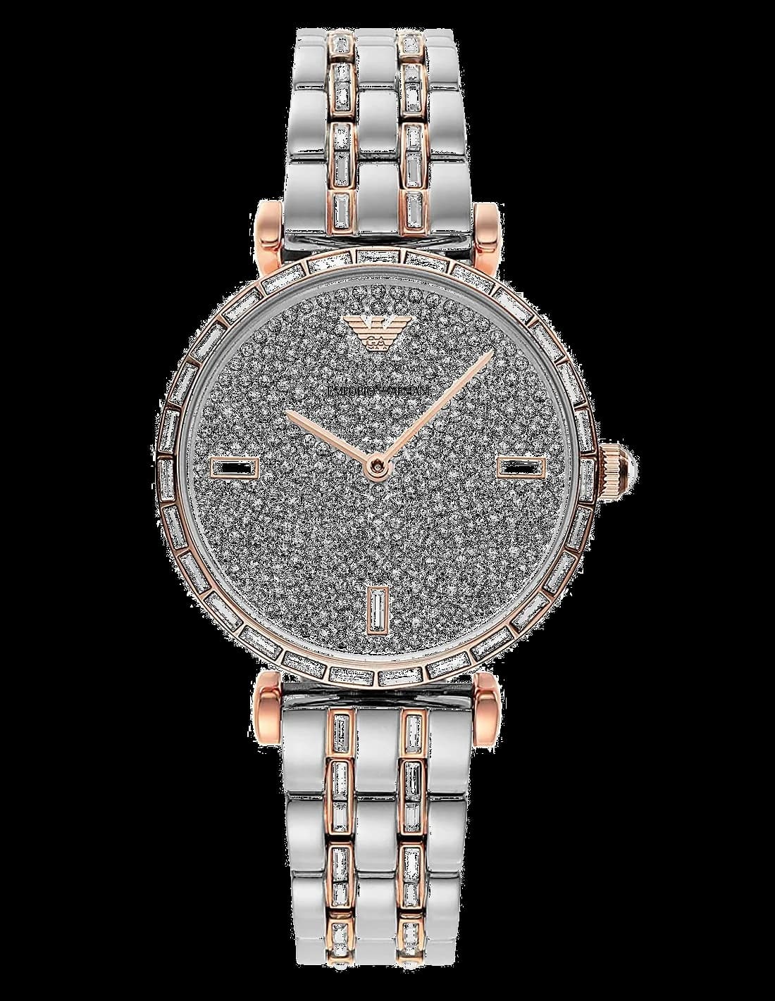 Montre Femme Emporio Armani AR11293 Gianni T-Bar - Boîtier Or Rose, Cadran Argent & Maille Milanaise