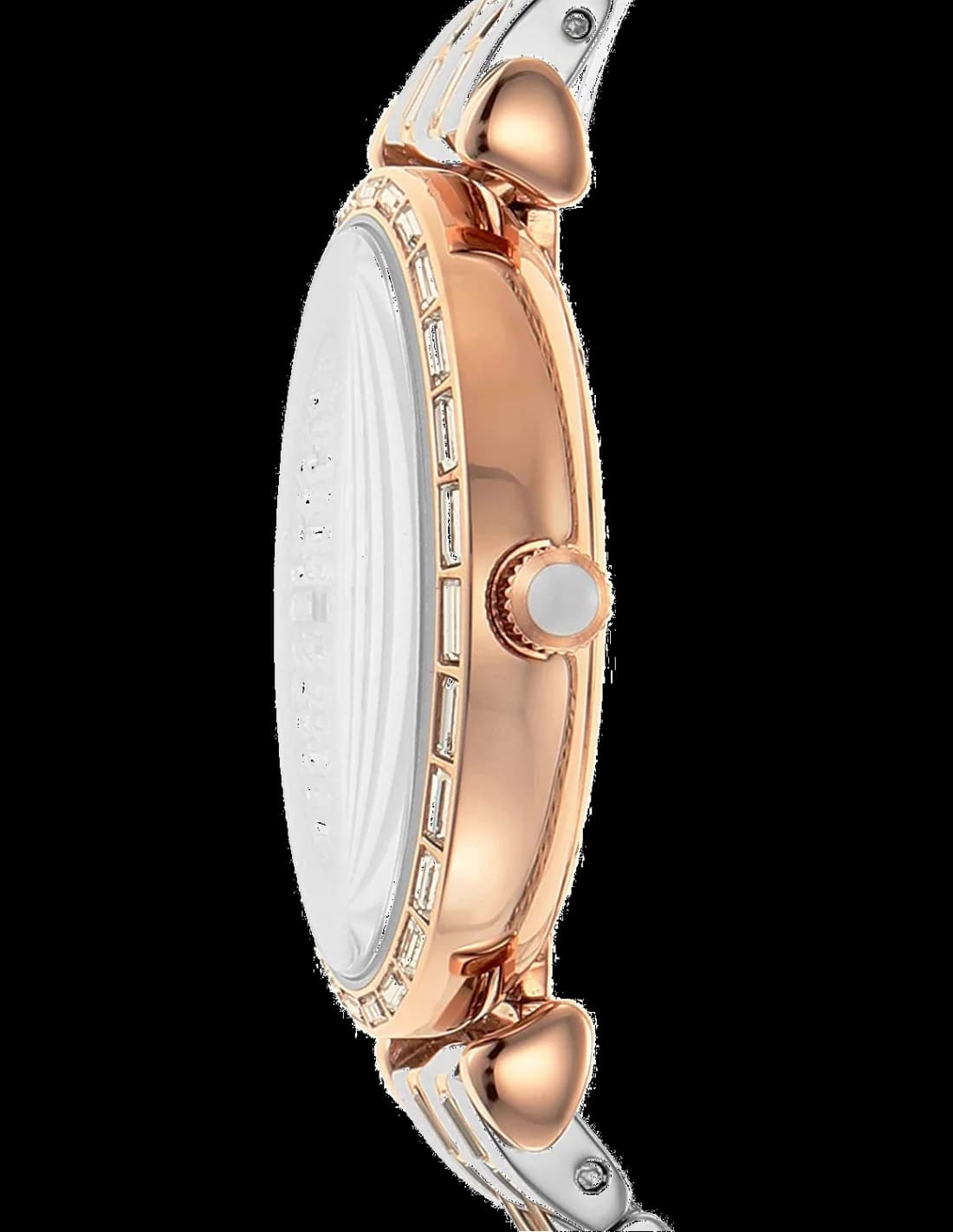 Visage cadran Emporio Armani AR11293 index bâton en métal rose gold, aiguilles facettées, date à 3h, lisibilité optimale