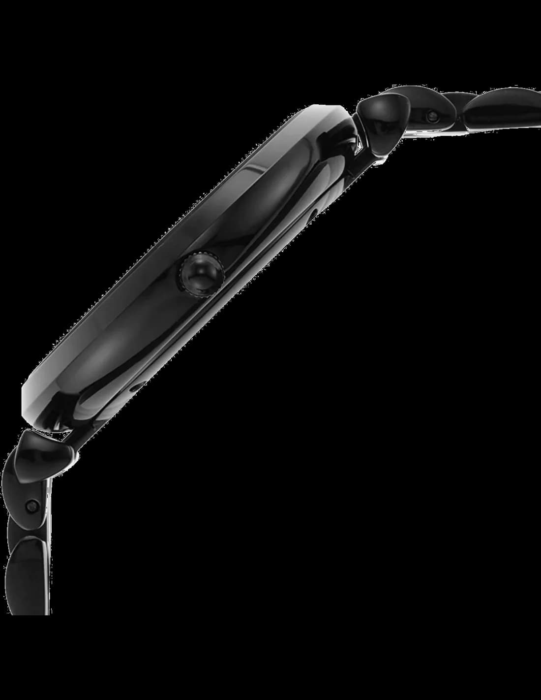 Visage cadran Emporio Armani AR11299 présentant index appliqués argentés, aiguilles dauphine, et sous-cadran petite seconde sur fond noir