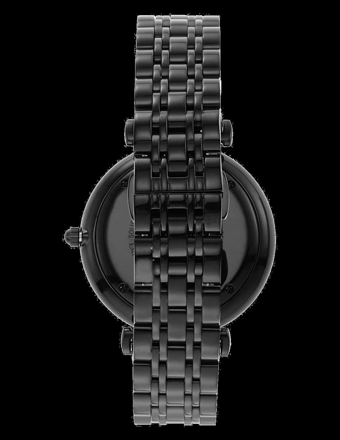 Attache bracelet Emporio Armani AR11299 en acier inoxydable traitement IP noir avec fermoir déployant papillon et maillons T-Bar