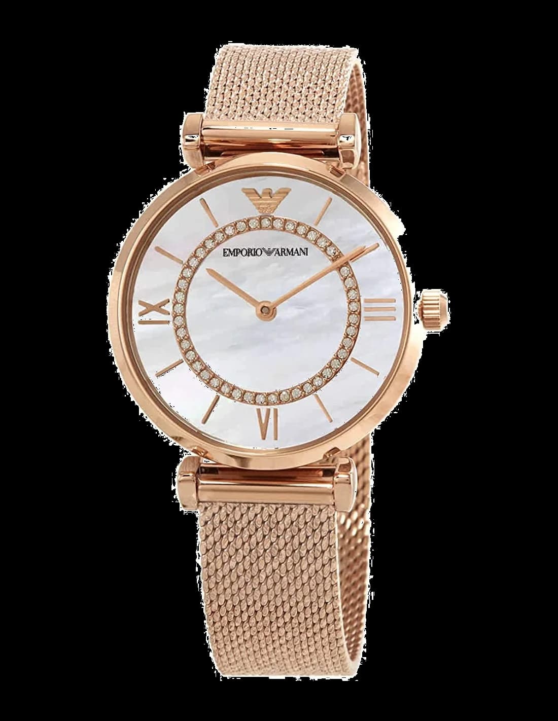Montre Femme Emporio Armani AR11320 Gianni - Cadran Blanc, Boîtier Or Rose, Bracelet Acier Bleu