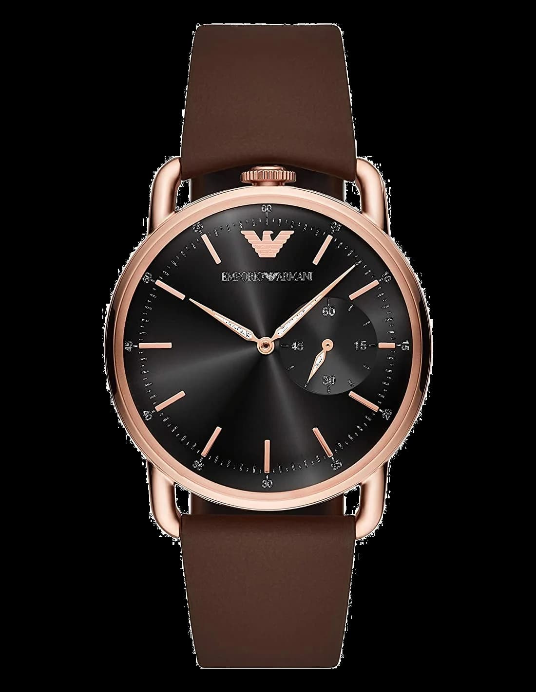 Montre Homme Emporio Armani Aviator AR11337 - Boîtier or rose, cadran noir, bracelet cuir marron