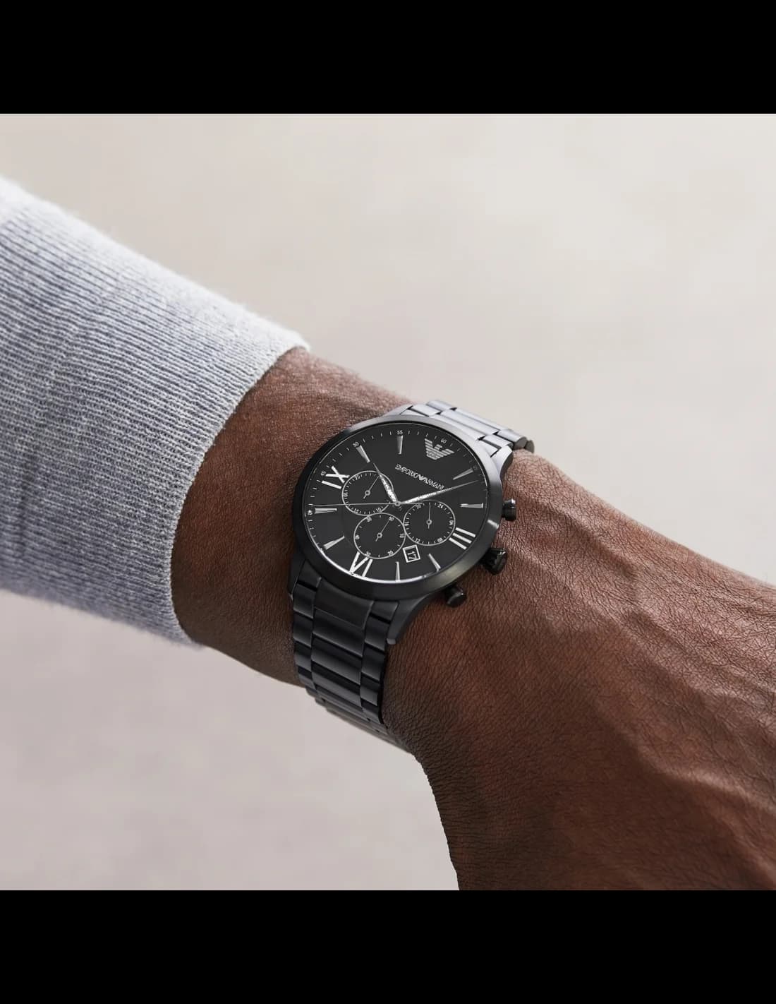 Montre Homme Emporio Armani Luigi AR11349 - Boîtier et bracelet acier noir vue 5