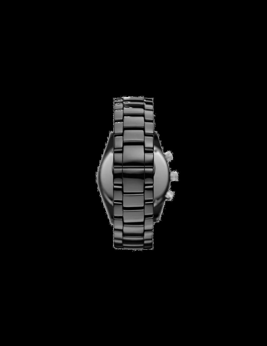 Attache bracelet Emporio Armani AR1421 en céramique noire avec boucle déployante en acier, maillons lisses et ajustables