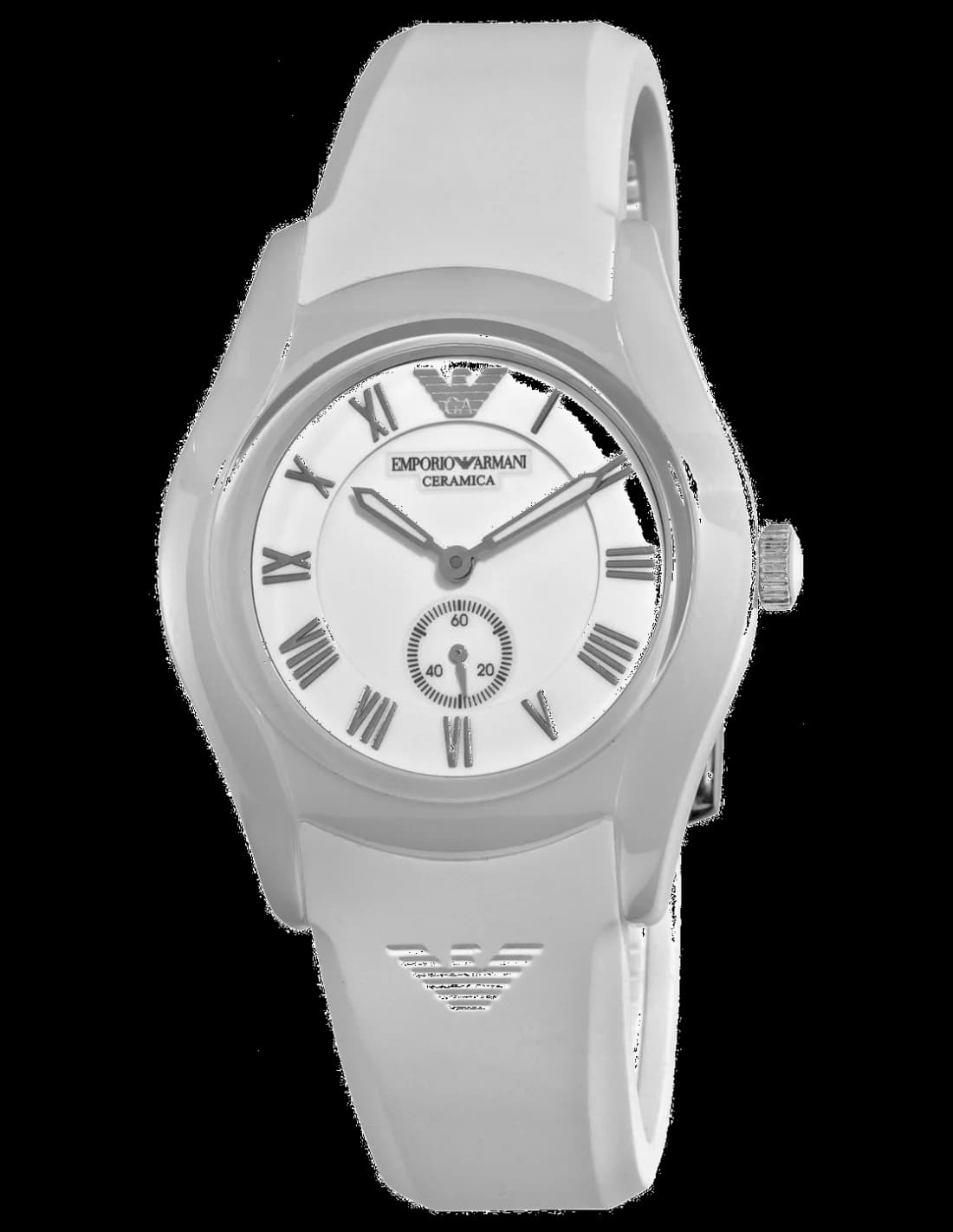 Montre Emporio Armani AR1433 pour Femme - Cadran et Boîtier Céramique Blanc, Bracelet Silicone