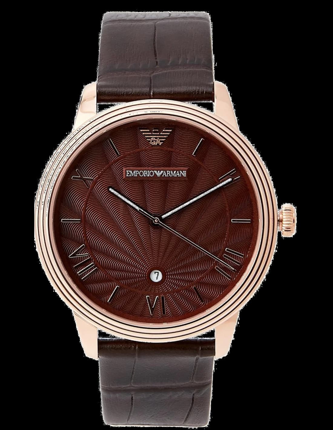 Montre Homme Emporio Armani AR1613 Cadran Noir Boîtier Or Bracelet Cuir Marron