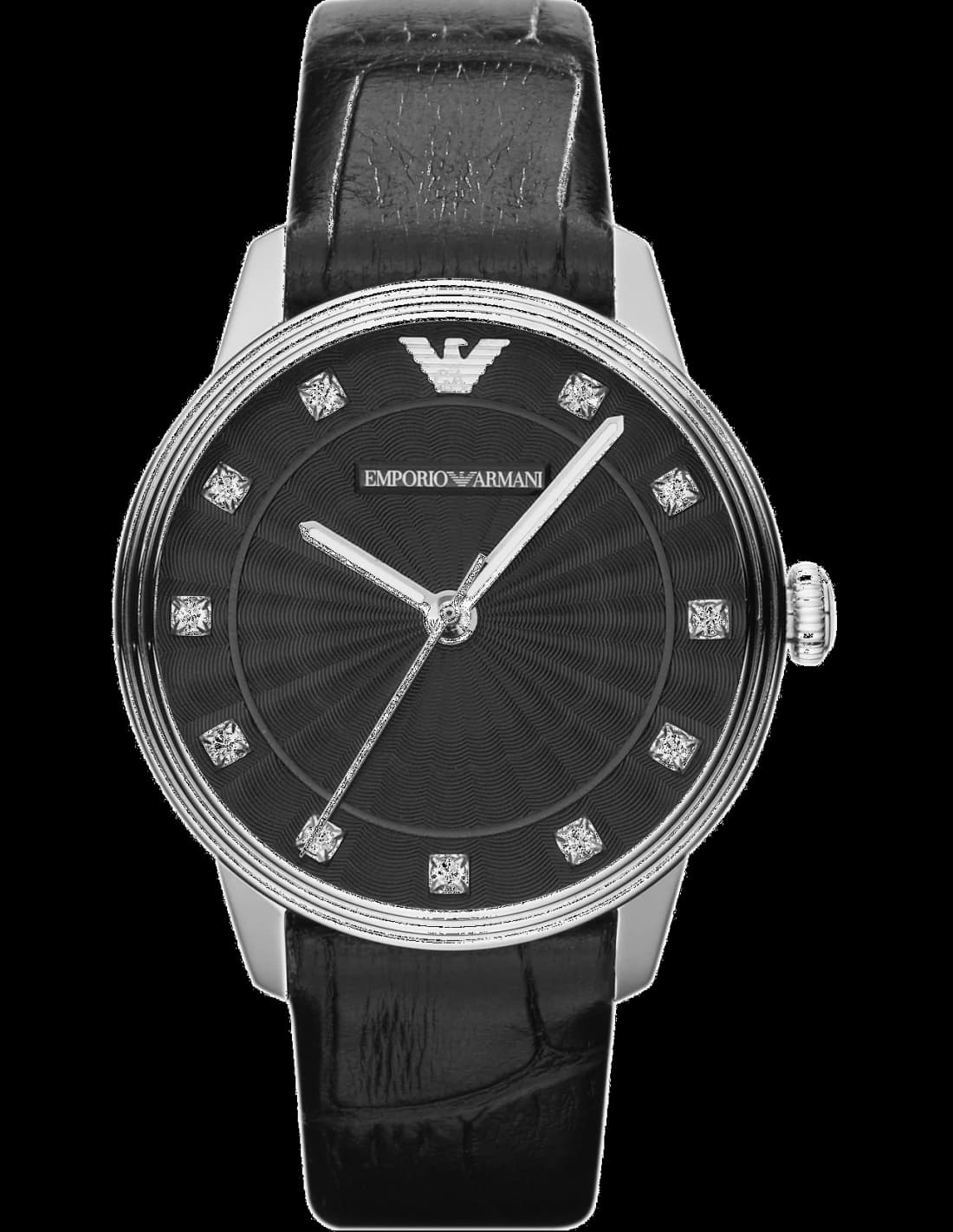 Montre Femme Emporio Armani AR1618 - Cadran Noir, Bracelet Cuir Crocodilé Noir et Strass