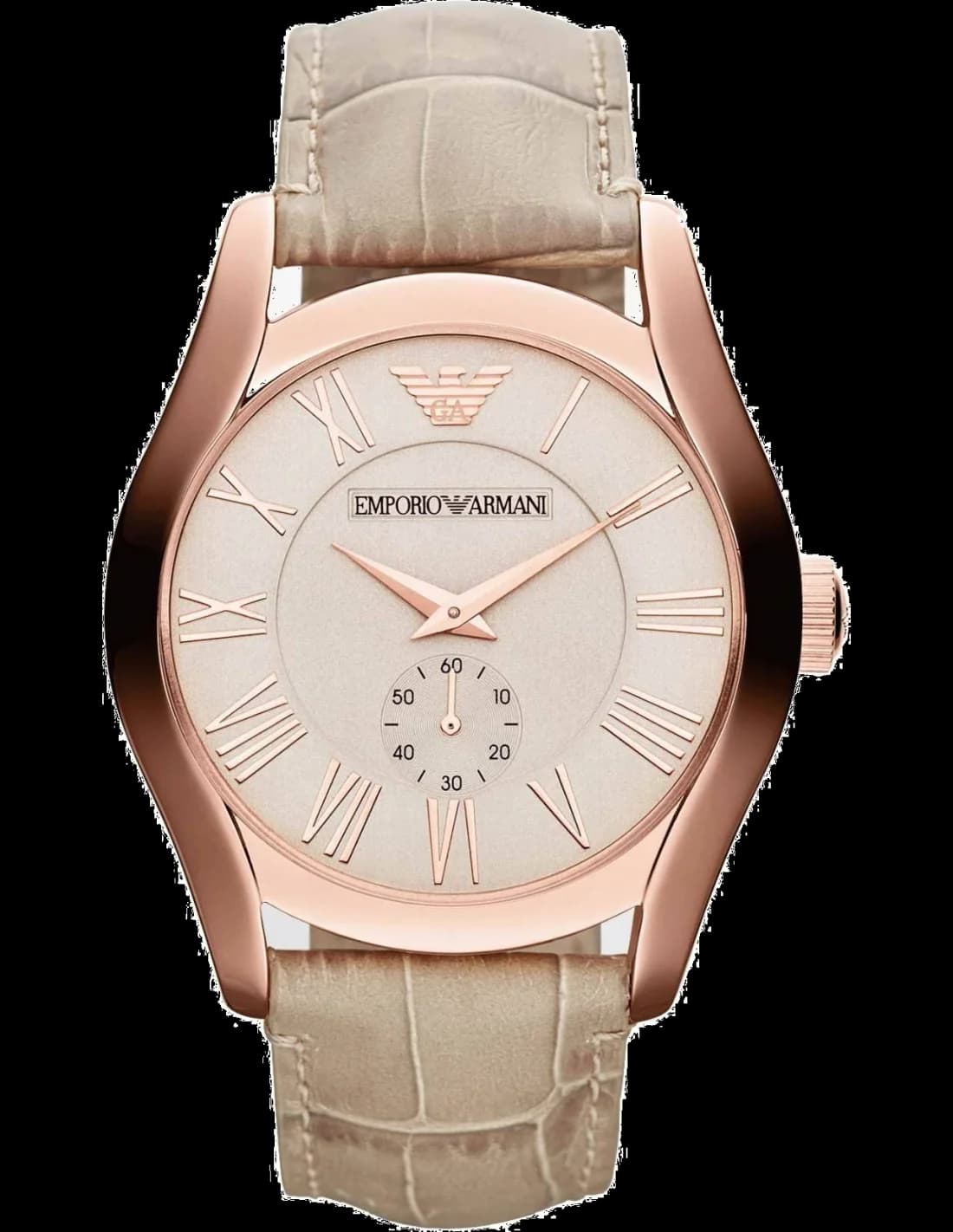 Montre Homme Emporio Armani AR1667 Cadran Beige, Boîtier Acier Or Rose et Bracelet Acier Marron