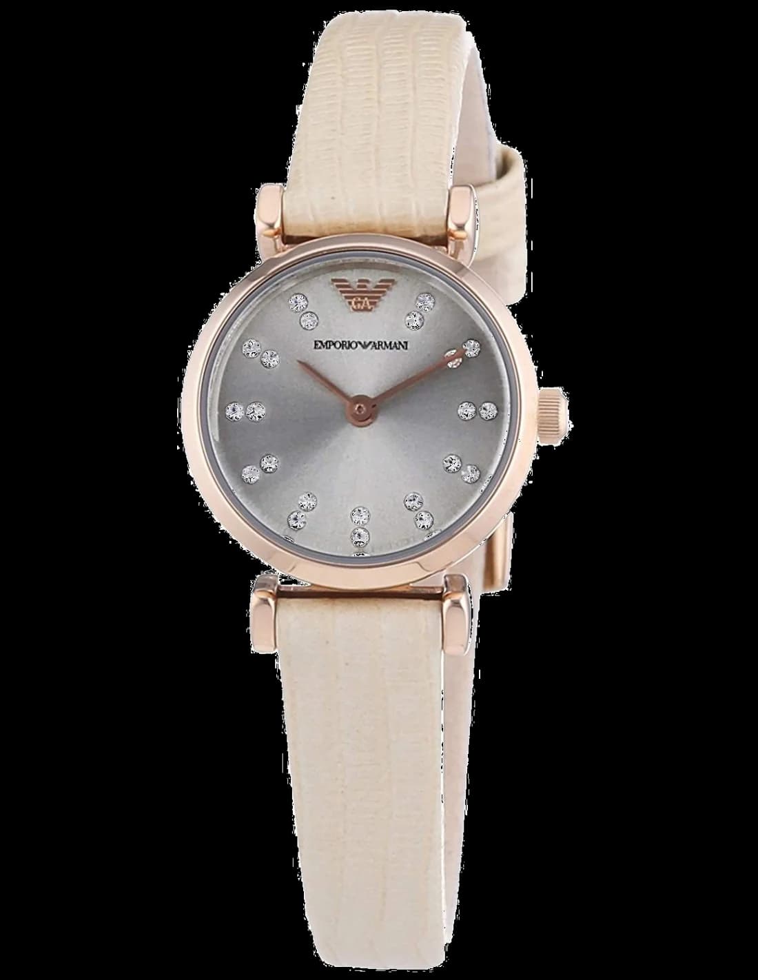 Montre Femme Emporio Armani AR1687 - Cadran Gris, Boîtier Or Rose, Bracelet Cuir Beige