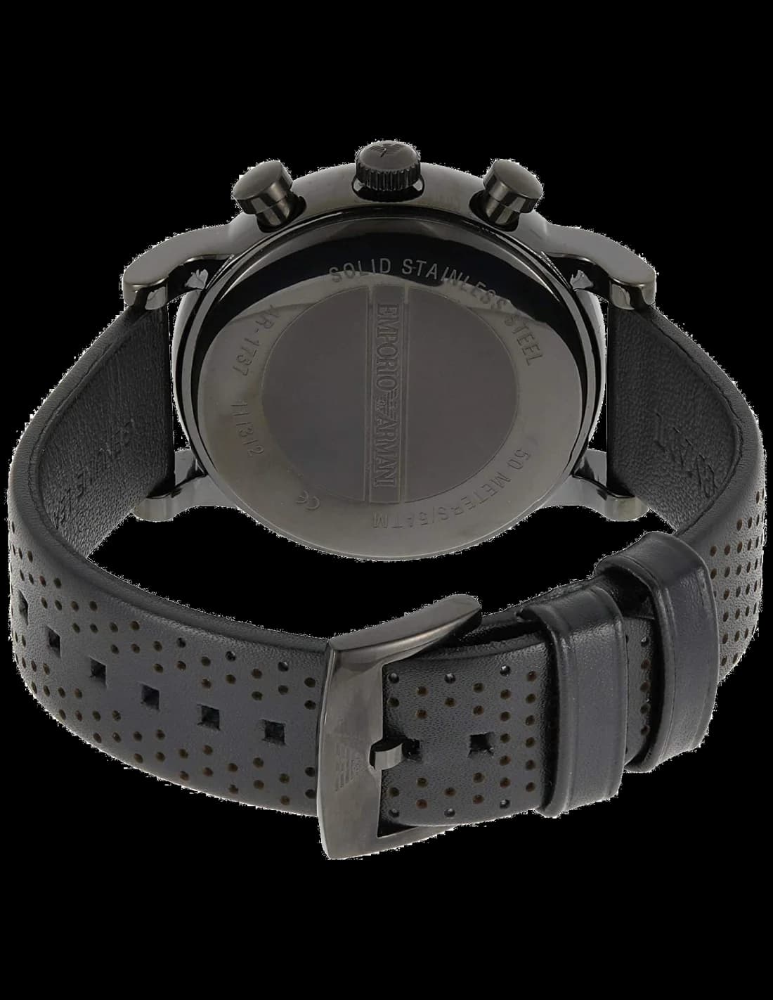 Montre Homme Emporio Armani Classic AR1737 - Cadran et boîtier noir, bracelet cuir perforé vue 3